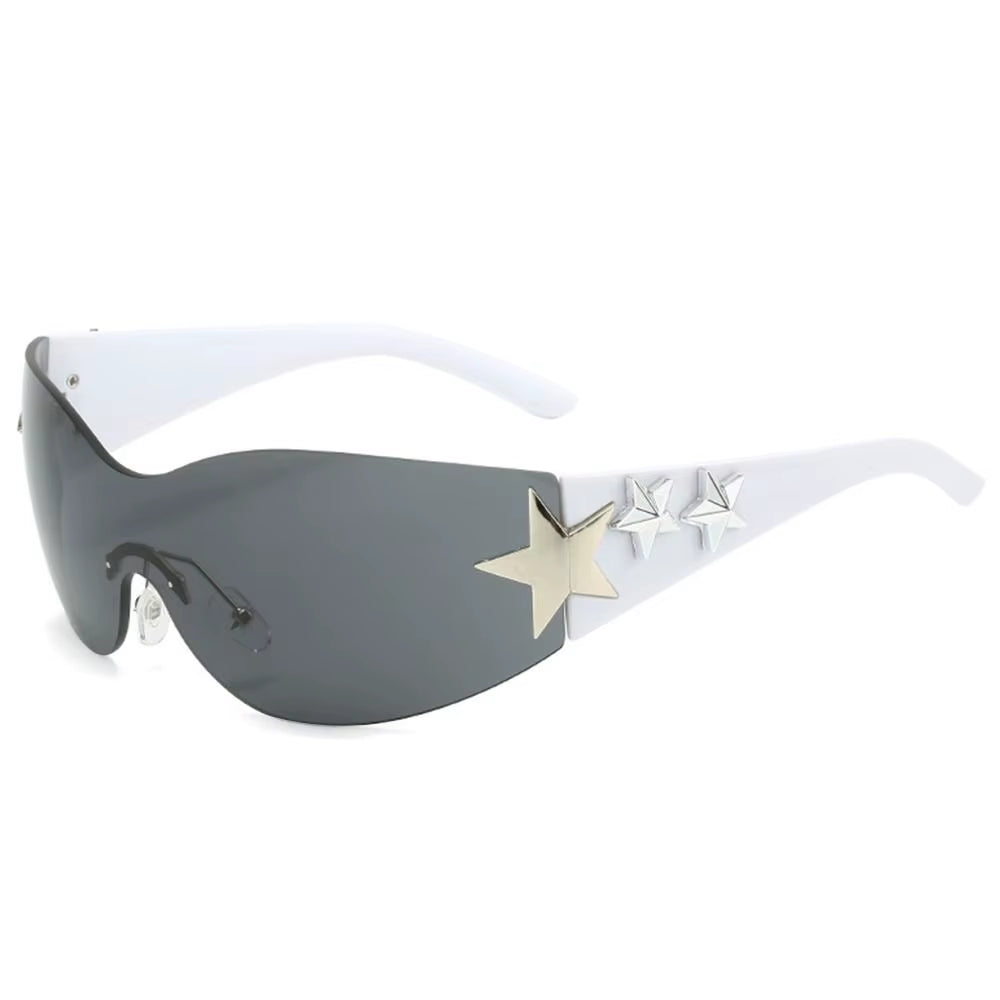 2024 Fashion Punk Y2K Sunglasses for Women Men Trendy Wrap around Sun Glasses Shades Star Decoration Eyewear UV400 Goggles