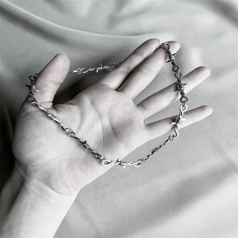 Y2K Barb Wire Choker Chain - Thorned Y2K Punk Chain - Gothic Y2K Chain Necklace -Barbed Wire Choker - Alternative Gothic Jewelry