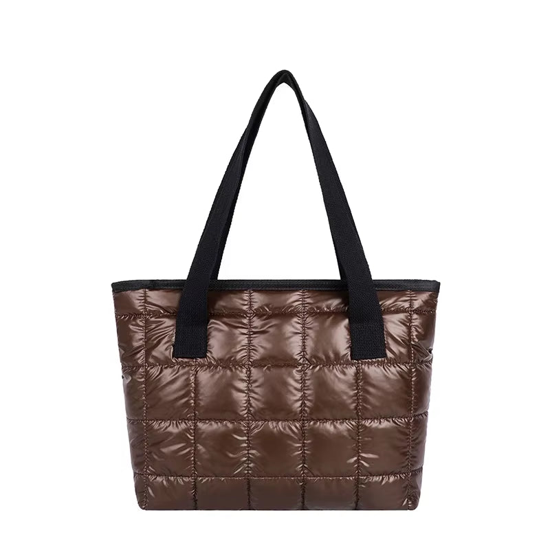 New Fashion Large Tote Padded Handbags Autumn Quilted Women Shoulder Bags Luxury PU down Cotton Thread Crossbody Bag Winter Bag
