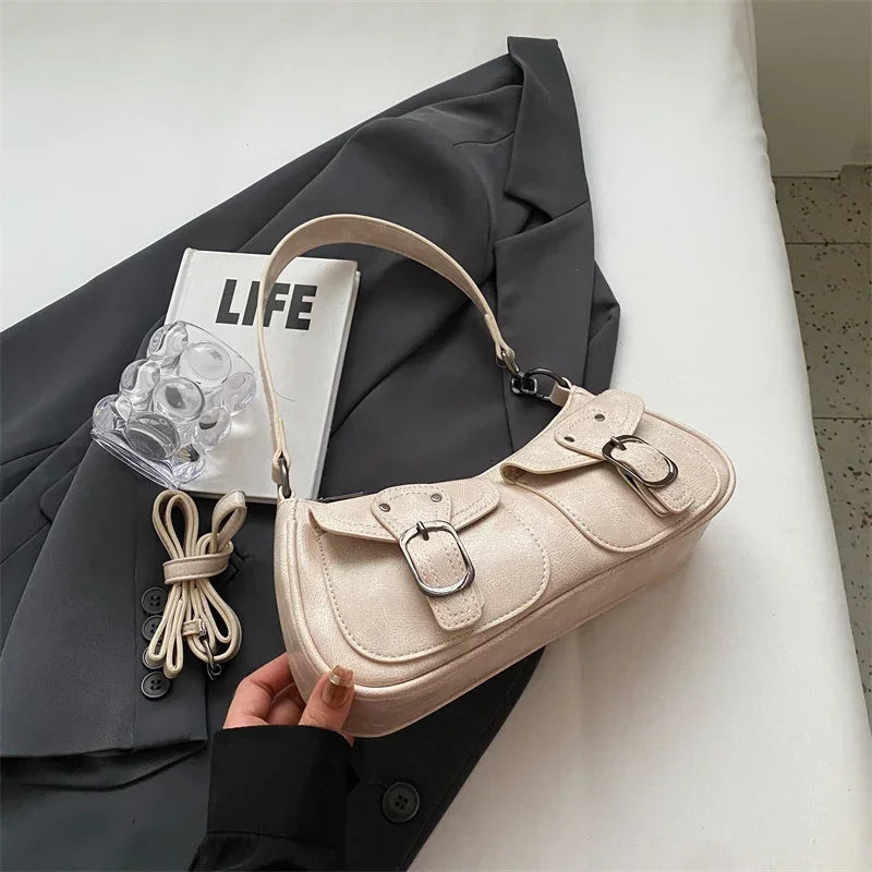 LEFTSIDE Fashion Double Pockets Design PU Leather Shoulder Bag for Women 2025 Tend Female Crossbody Bag Underarm Bags Handbags