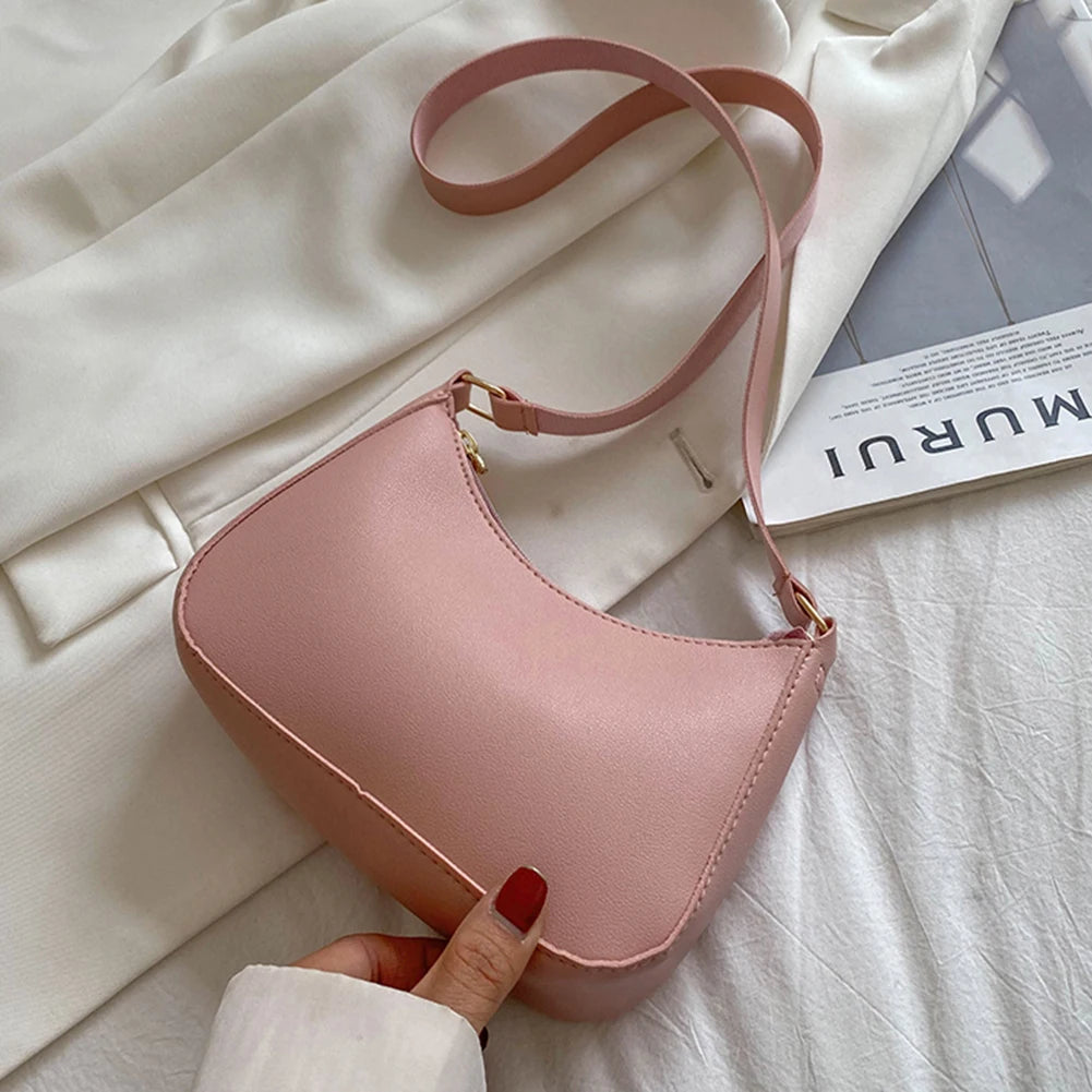 New Women'S Fashion Handbags Retro Solid Color PU Leather Shoulder Underarm Bag Casual Women Hobos Handbags Sac À Main Femme