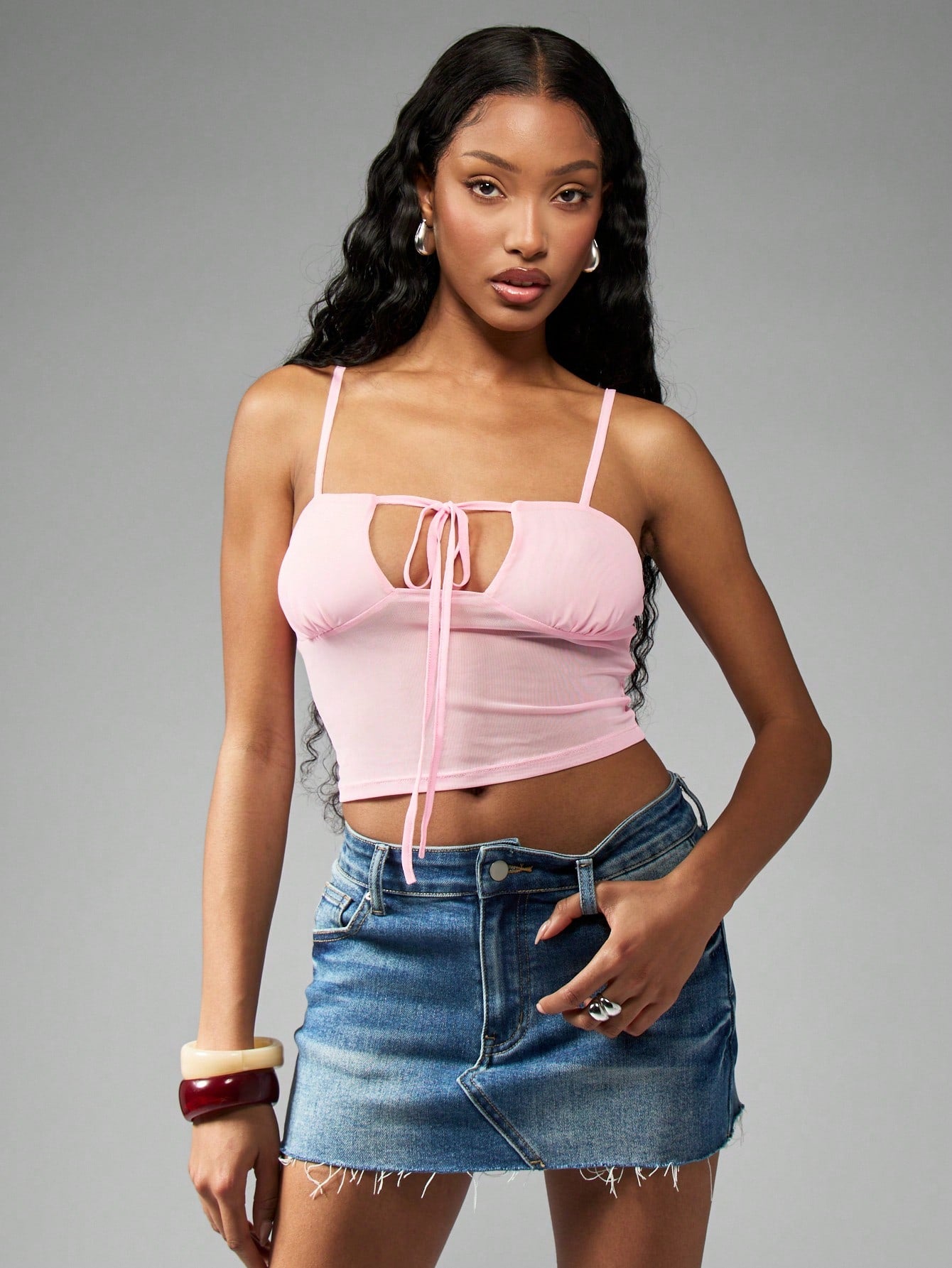 MISSGUIDED Tie Front Cami Top Ribbed Summer Crop Tank Bustier Style Spaghetti Strap Ruched Front Sleeveless Basic Essential Festival Y2K Style Camisole