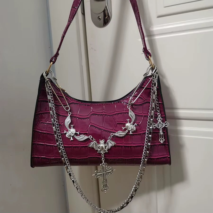 Y2K Harajuku Women'S Bag 2024 Trend Gothic Skull Chains Handbags Female High Street Punk Cross Ladies Shoulder Bags