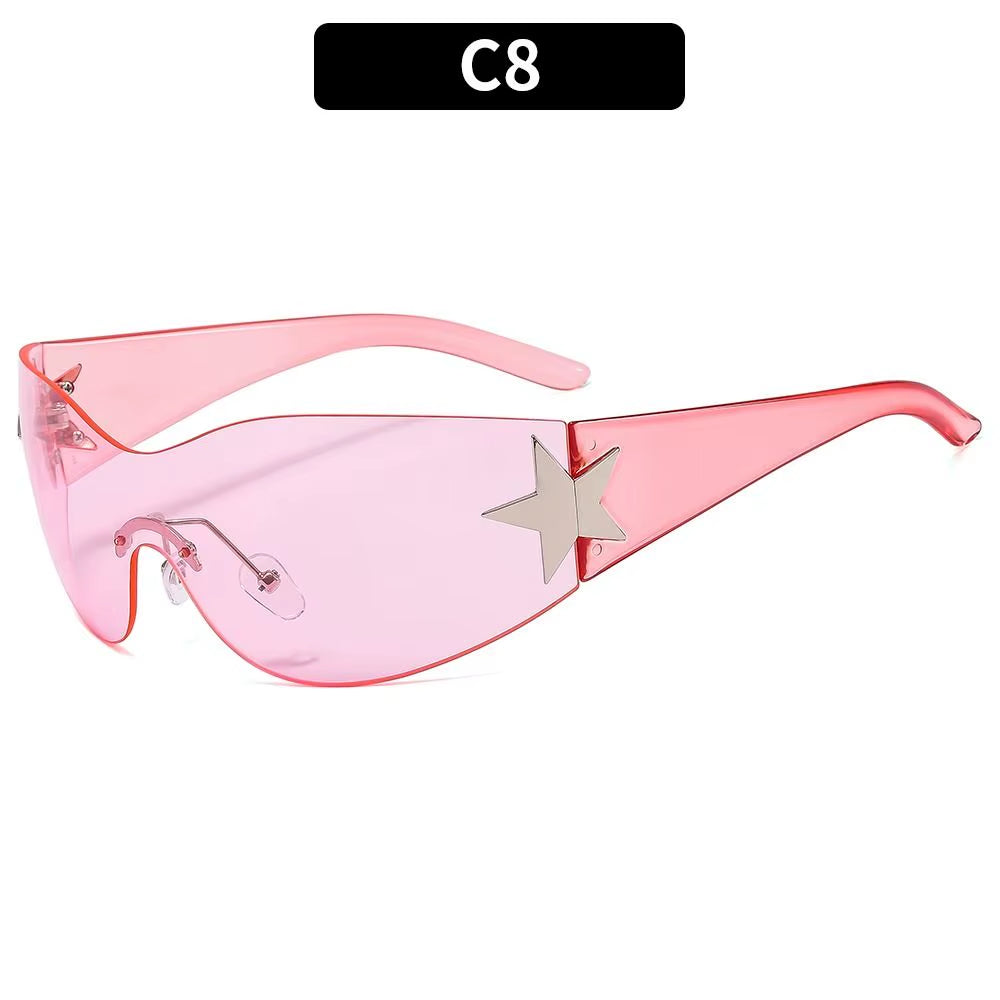 2024 Fashion Punk Y2K Sunglasses for Women Men Trendy Wrap around Sun Glasses Shades Star Decoration Eyewear UV400 Goggles