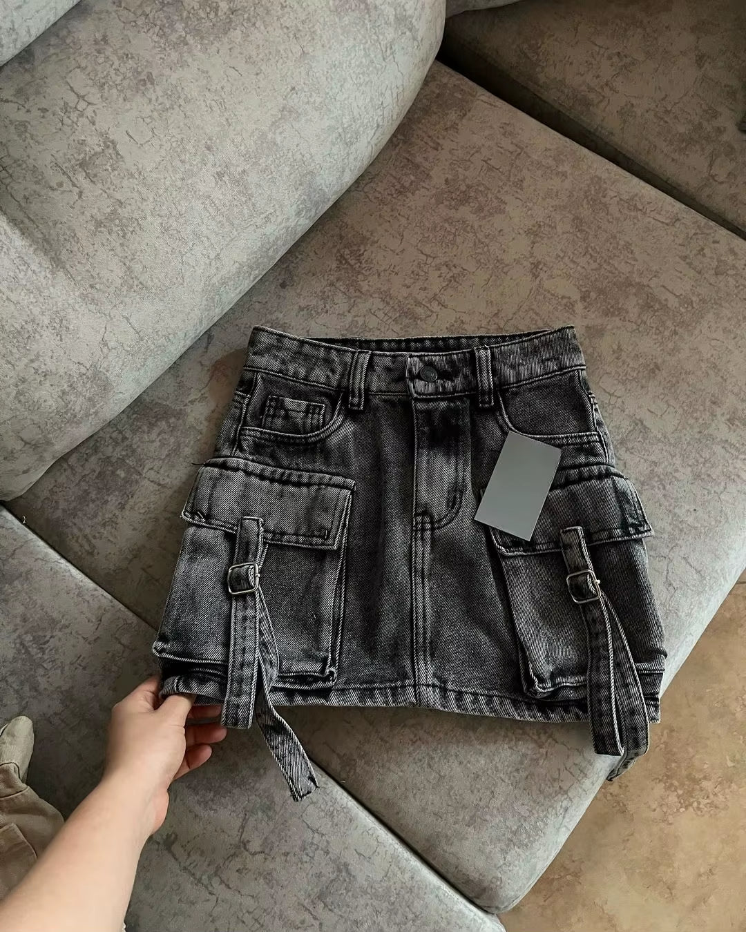 Harajuku Fashion Multiple Pockets Casual Versatile Sexy Denim Skirts for Women Streetwear Y2K Goth Skirt Vintage Black Mini Skir