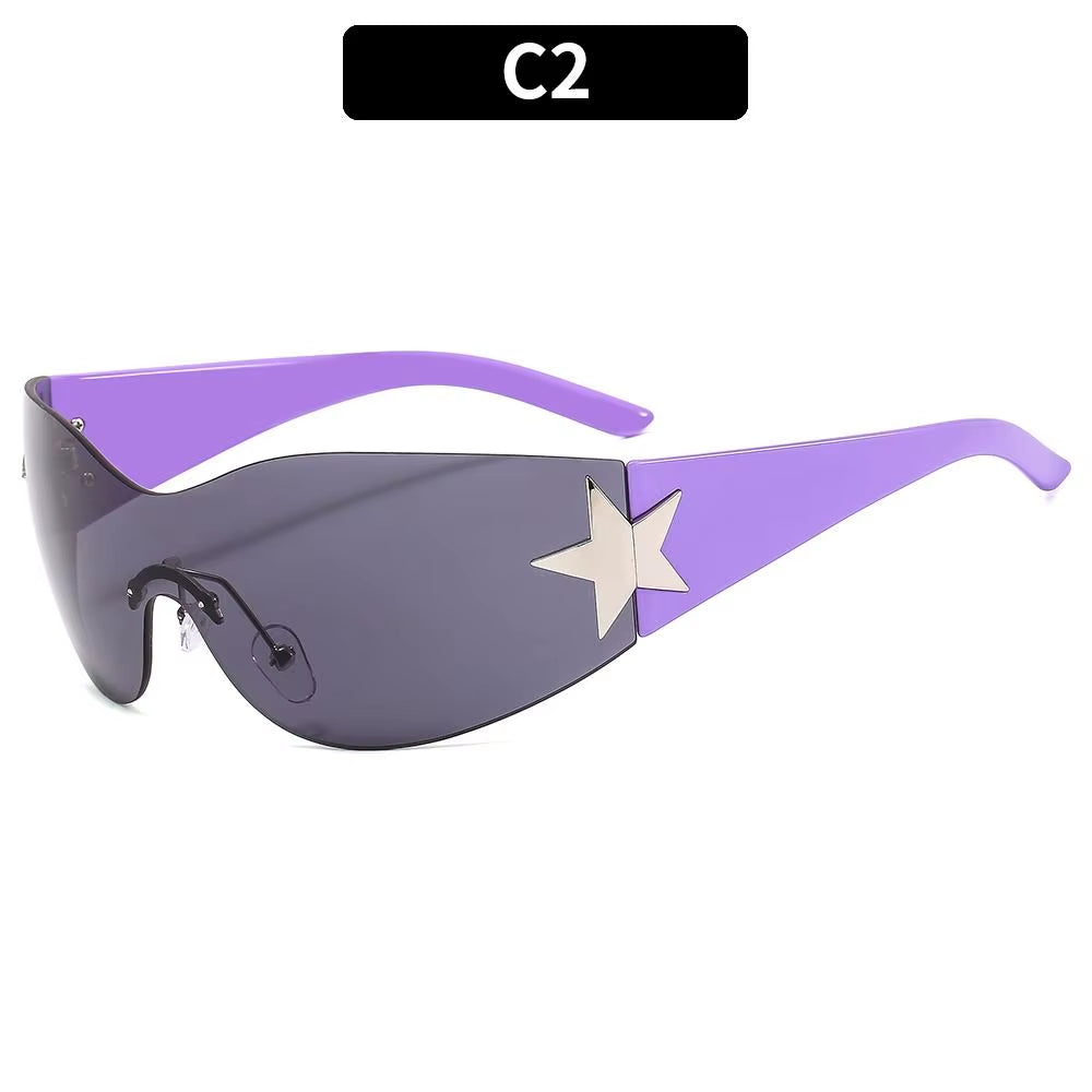 2024 Fashion Punk Y2K Sunglasses for Women Men Trendy Wrap around Sun Glasses Shades Star Decoration Eyewear UV400 Goggles