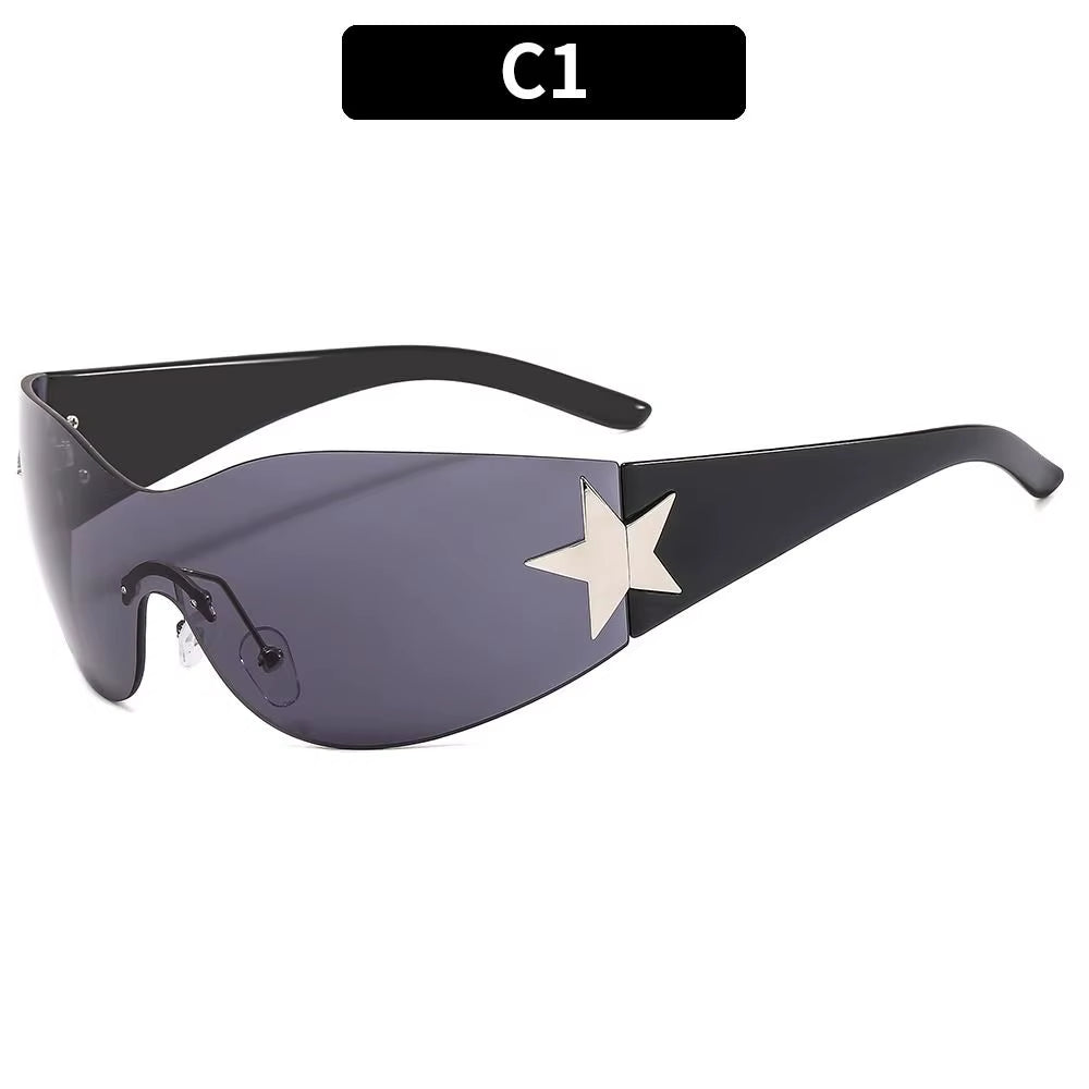 2024 Fashion Punk Y2K Sunglasses for Women Men Trendy Wrap around Sun Glasses Shades Star Decoration Eyewear UV400 Goggles