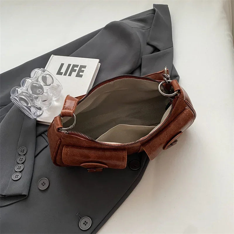 LEFTSIDE Fashion Double Pockets Design PU Leather Shoulder Bag for Women 2025 Tend Female Crossbody Bag Underarm Bags Handbags