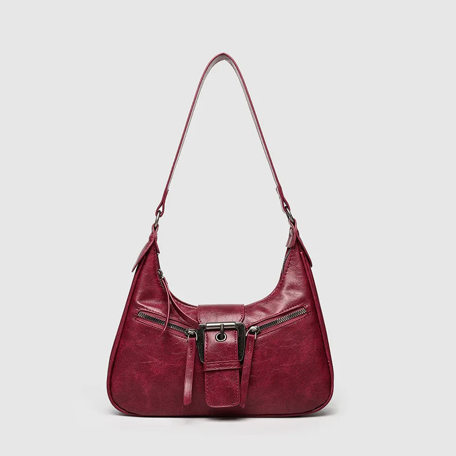 Retro Belt Design PU Leather Shoulder Bags for Women 2025 Y2K Small Vintage Female Underarm Crossbody Bag Fashion Handbags