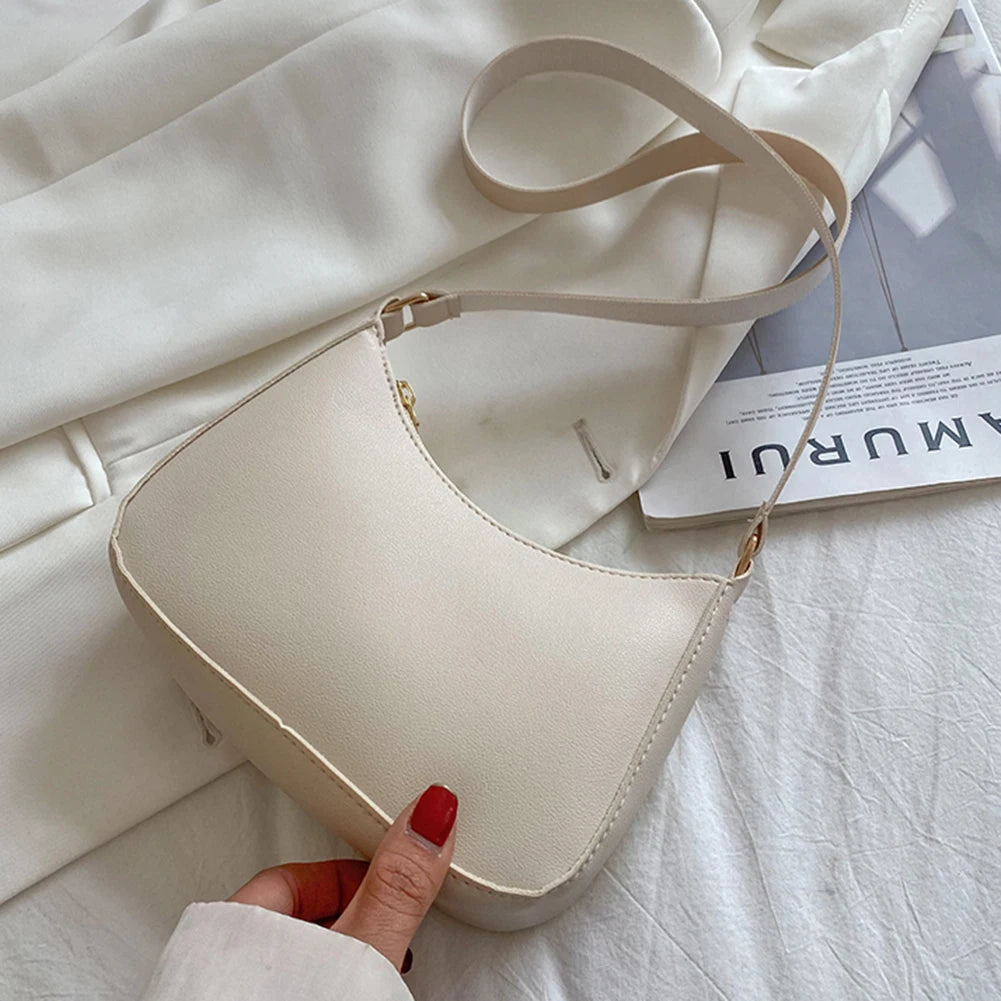 New Women'S Fashion Handbags Retro Solid Color PU Leather Shoulder Underarm Bag Casual Women Hobos Handbags Sac À Main Femme