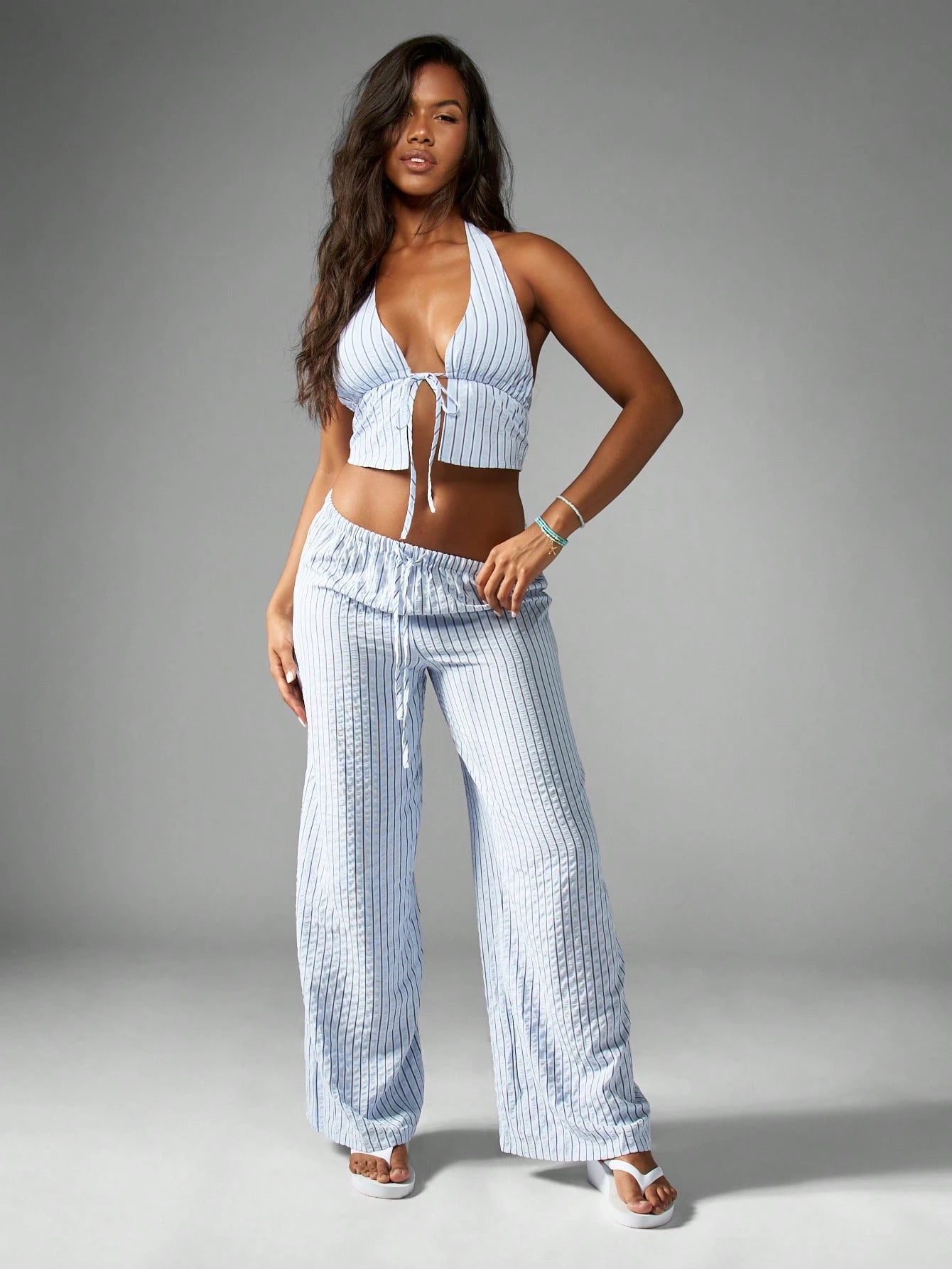 MISSGUIDED Stripe Halter Neck Open Front Top