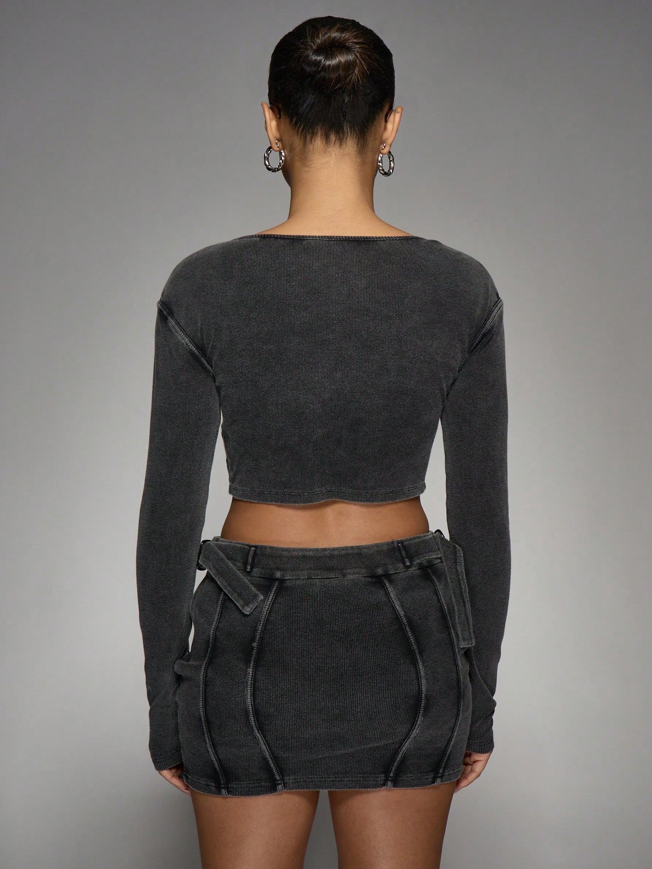 MISSGUIDED Ribbed Denim Two-Piece Set Corset Crop Top and Mini Skirt Coordinated Outfit Party Club Y2K Fashion Streetwear Zip-Up Co-Ord Set