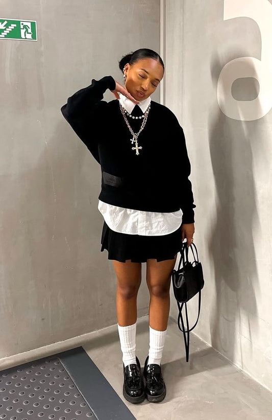 ESSNTL Pearl & Cross Multi-Layer Choker Set – Y2K Luxe Edition