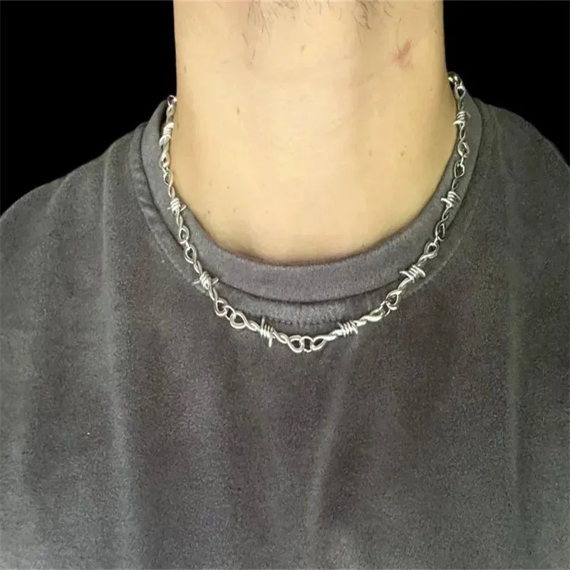 Y2K Barb Wire Choker Chain - Thorned Y2K Punk Chain - Gothic Y2K Chain Necklace -Barbed Wire Choker - Alternative Gothic Jewelry