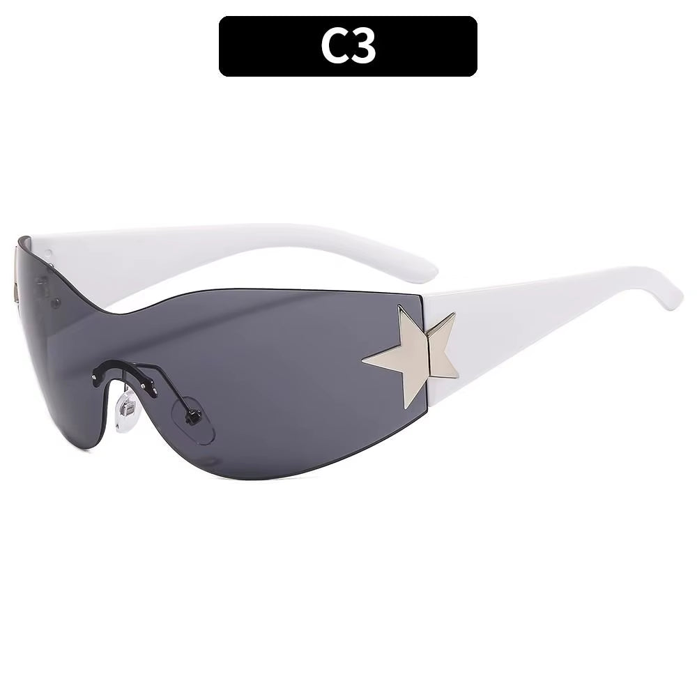 2024 Fashion Punk Y2K Sunglasses for Women Men Trendy Wrap around Sun Glasses Shades Star Decoration Eyewear UV400 Goggles