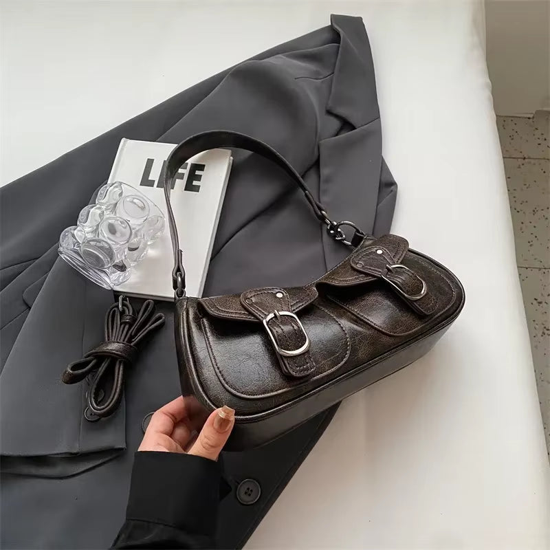 LEFTSIDE Fashion Double Pockets Design PU Leather Shoulder Bag for Women 2025 Tend Female Crossbody Bag Underarm Bags Handbags