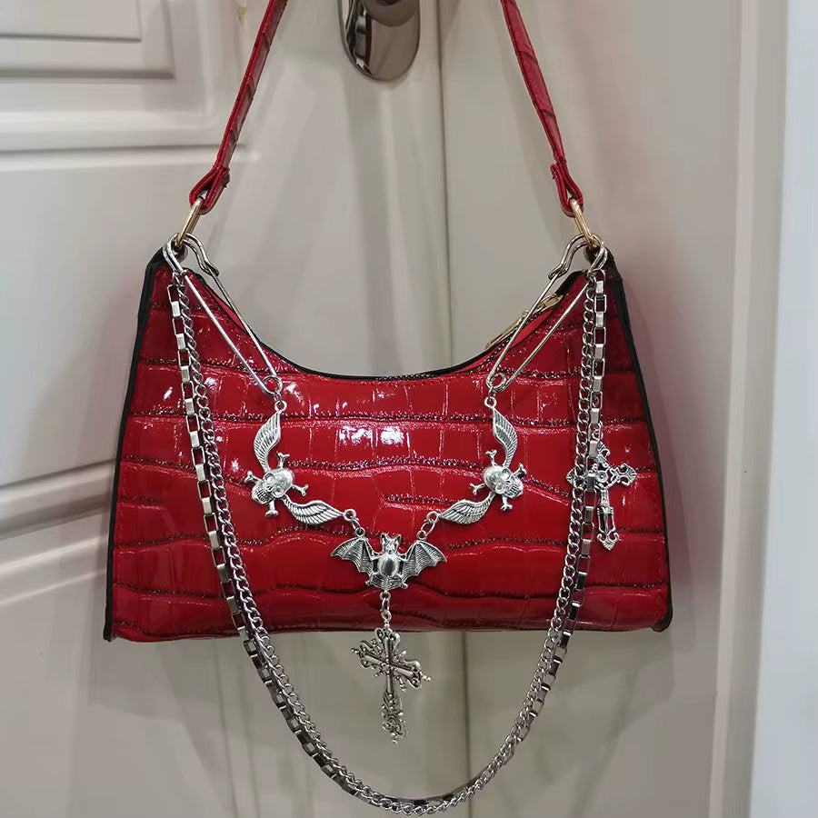 Y2K Harajuku Women'S Bag 2024 Trend Gothic Skull Chains Handbags Female High Street Punk Cross Ladies Shoulder Bags