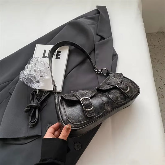 LEFTSIDE Fashion Double Pockets Design PU Leather Shoulder Bag for Women 2025 Tend Female Crossbody Bag Underarm Bags Handbags