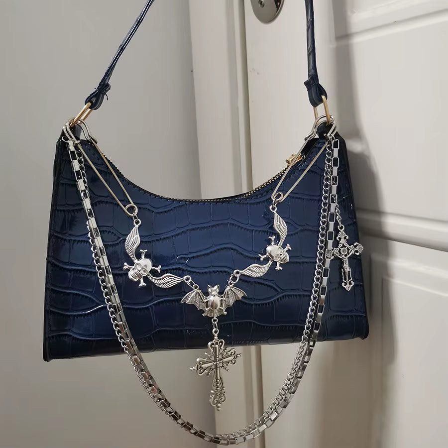 Y2K Harajuku Women'S Bag 2024 Trend Gothic Skull Chains Handbags Female High Street Punk Cross Ladies Shoulder Bags