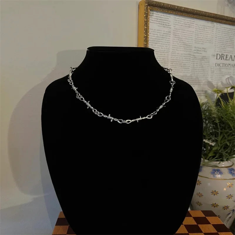 Y2K Barb Wire Choker Chain - Thorned Y2K Punk Chain - Gothic Y2K Chain Necklace -Barbed Wire Choker - Alternative Gothic Jewelry