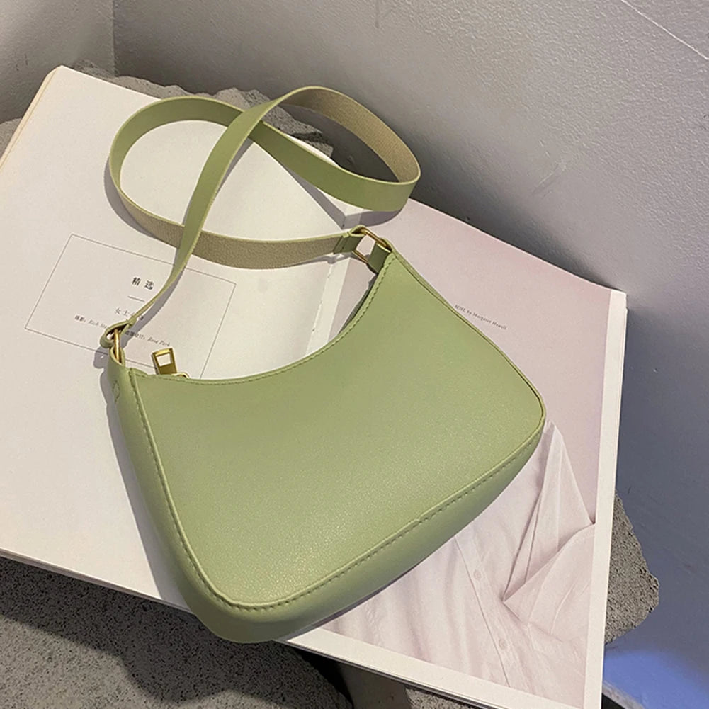 New Women'S Fashion Handbags Retro Solid Color PU Leather Shoulder Underarm Bag Casual Women Hobos Handbags Sac À Main Femme