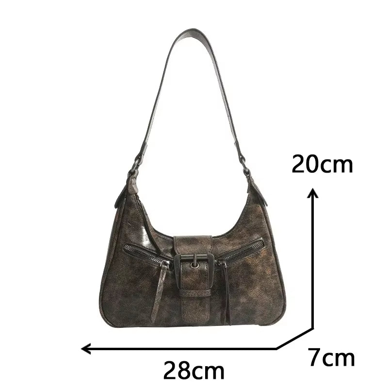 Retro Belt Design PU Leather Shoulder Bags for Women 2025 Y2K Small Vintage Female Underarm Crossbody Bag Fashion Handbags