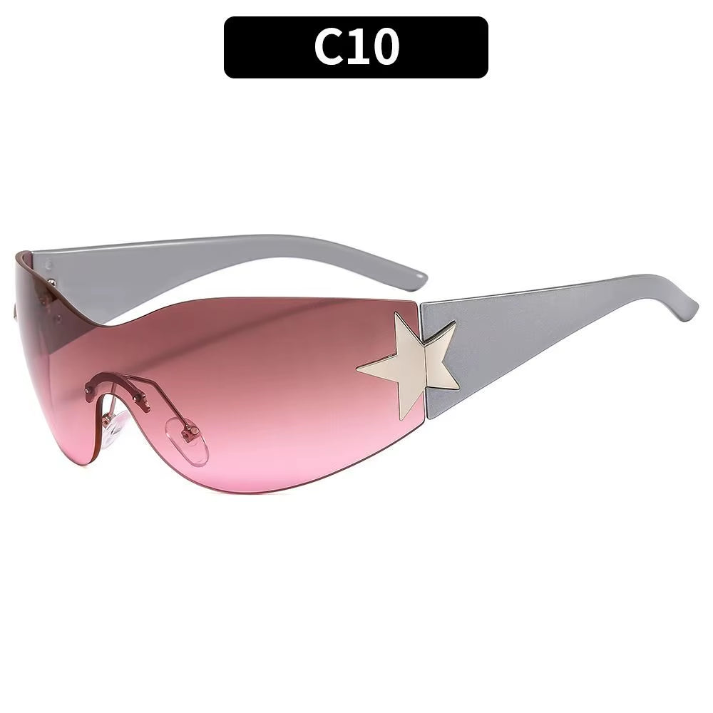 2024 Fashion Punk Y2K Sunglasses for Women Men Trendy Wrap around Sun Glasses Shades Star Decoration Eyewear UV400 Goggles