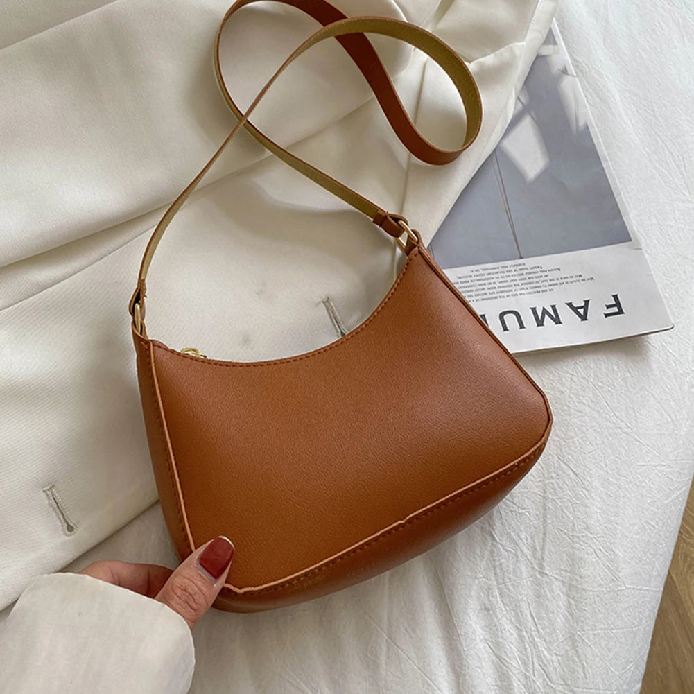 New Women'S Fashion Handbags Retro Solid Color PU Leather Shoulder Underarm Bag Casual Women Hobos Handbags Sac À Main Femme