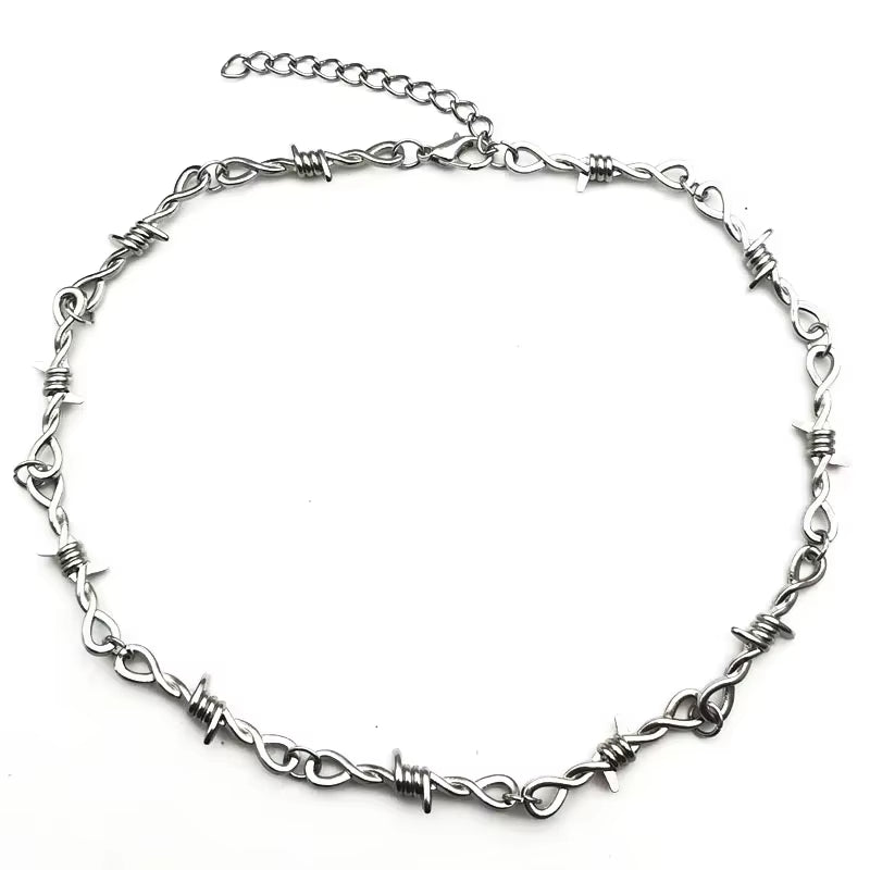 Y2K Barb Wire Choker Chain - Thorned Y2K Punk Chain - Gothic Y2K Chain Necklace -Barbed Wire Choker - Alternative Gothic Jewelry