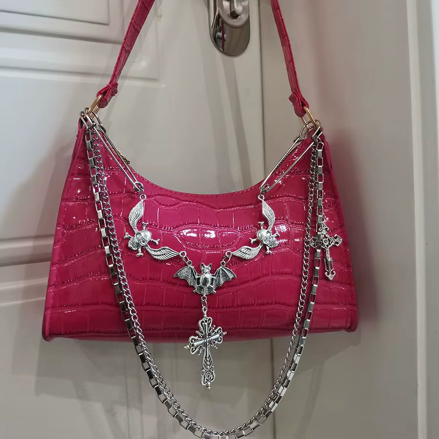 Y2K Harajuku Women'S Bag 2024 Trend Gothic Skull Chains Handbags Female High Street Punk Cross Ladies Shoulder Bags