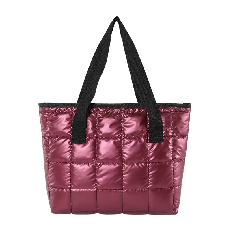 New Fashion Large Tote Padded Handbags Autumn Quilted Women Shoulder Bags Luxury PU down Cotton Thread Crossbody Bag Winter Bag