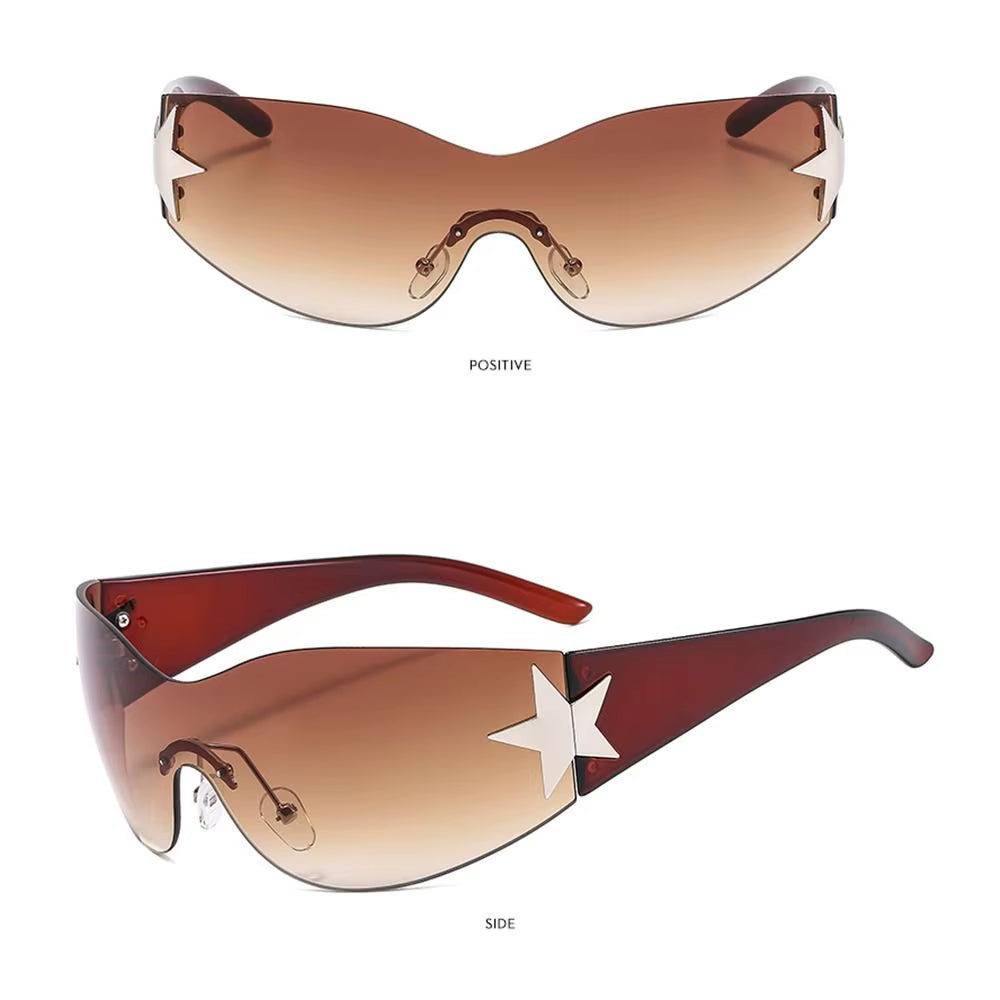 2024 Fashion Punk Y2K Sunglasses for Women Men Trendy Wrap around Sun Glasses Shades Star Decoration Eyewear UV400 Goggles