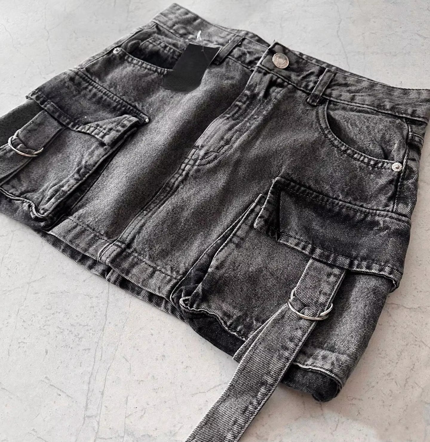 Harajuku Fashion Multiple Pockets Casual Versatile Sexy Denim Skirts for Women Streetwear Y2K Goth Skirt Vintage Black Mini Skir