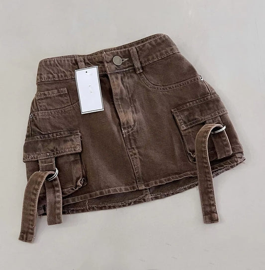 Harajuku Fashion Multiple Pockets Casual Versatile Sexy Denim Skirts for Women Streetwear Y2K Goth Skirt Vintage Black Mini Skir