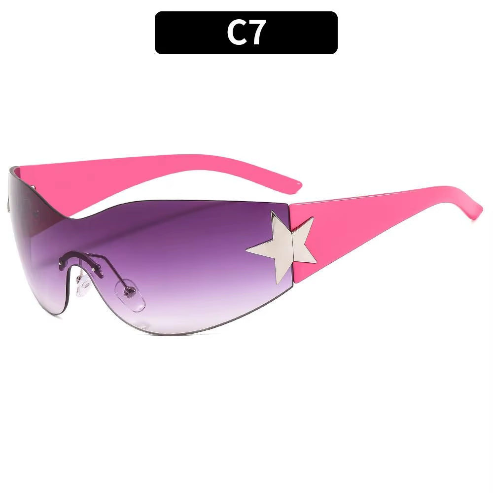 2024 Fashion Punk Y2K Sunglasses for Women Men Trendy Wrap around Sun Glasses Shades Star Decoration Eyewear UV400 Goggles