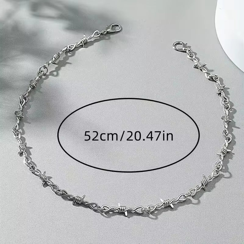 Y2K Barb Wire Choker Chain - Thorned Y2K Punk Chain - Gothic Y2K Chain Necklace -Barbed Wire Choker - Alternative Gothic Jewelry
