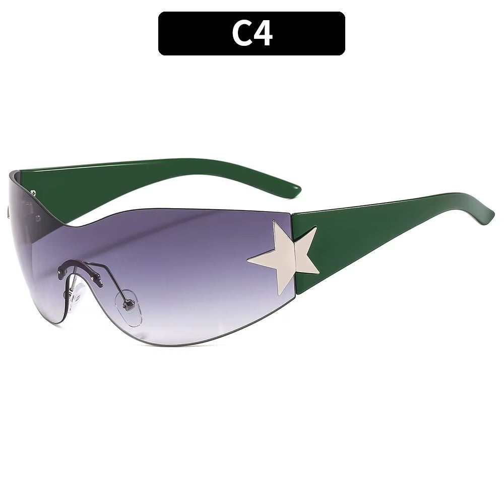 2024 Fashion Punk Y2K Sunglasses for Women Men Trendy Wrap around Sun Glasses Shades Star Decoration Eyewear UV400 Goggles