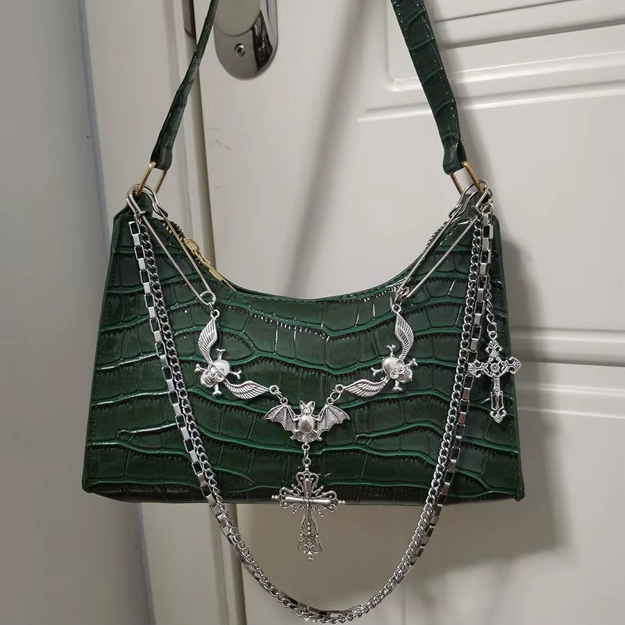 Y2K Harajuku Women'S Bag 2024 Trend Gothic Skull Chains Handbags Female High Street Punk Cross Ladies Shoulder Bags