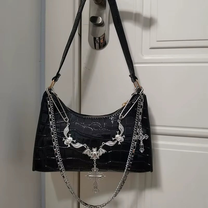 Y2K Harajuku Women'S Bag 2024 Trend Gothic Skull Chains Handbags Female High Street Punk Cross Ladies Shoulder Bags