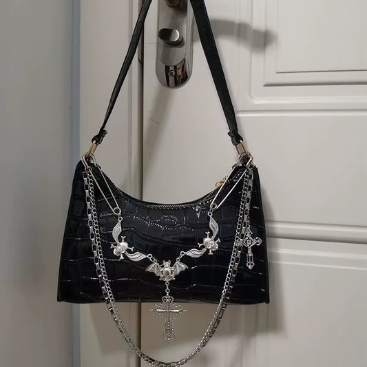 Y2K Harajuku Women'S Bag 2024 Trend Gothic Skull Chains Handbags Female High Street Punk Cross Ladies Shoulder Bags