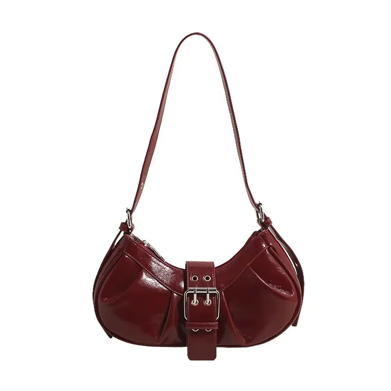 Retro Burgundy Underarm Shoulder Bags for Women PU Leather Vintage Female Crossbody Bag 2025 Y2K New Luxury Designer Handbags