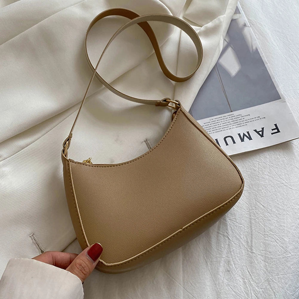 New Women'S Fashion Handbags Retro Solid Color PU Leather Shoulder Underarm Bag Casual Women Hobos Handbags Sac À Main Femme
