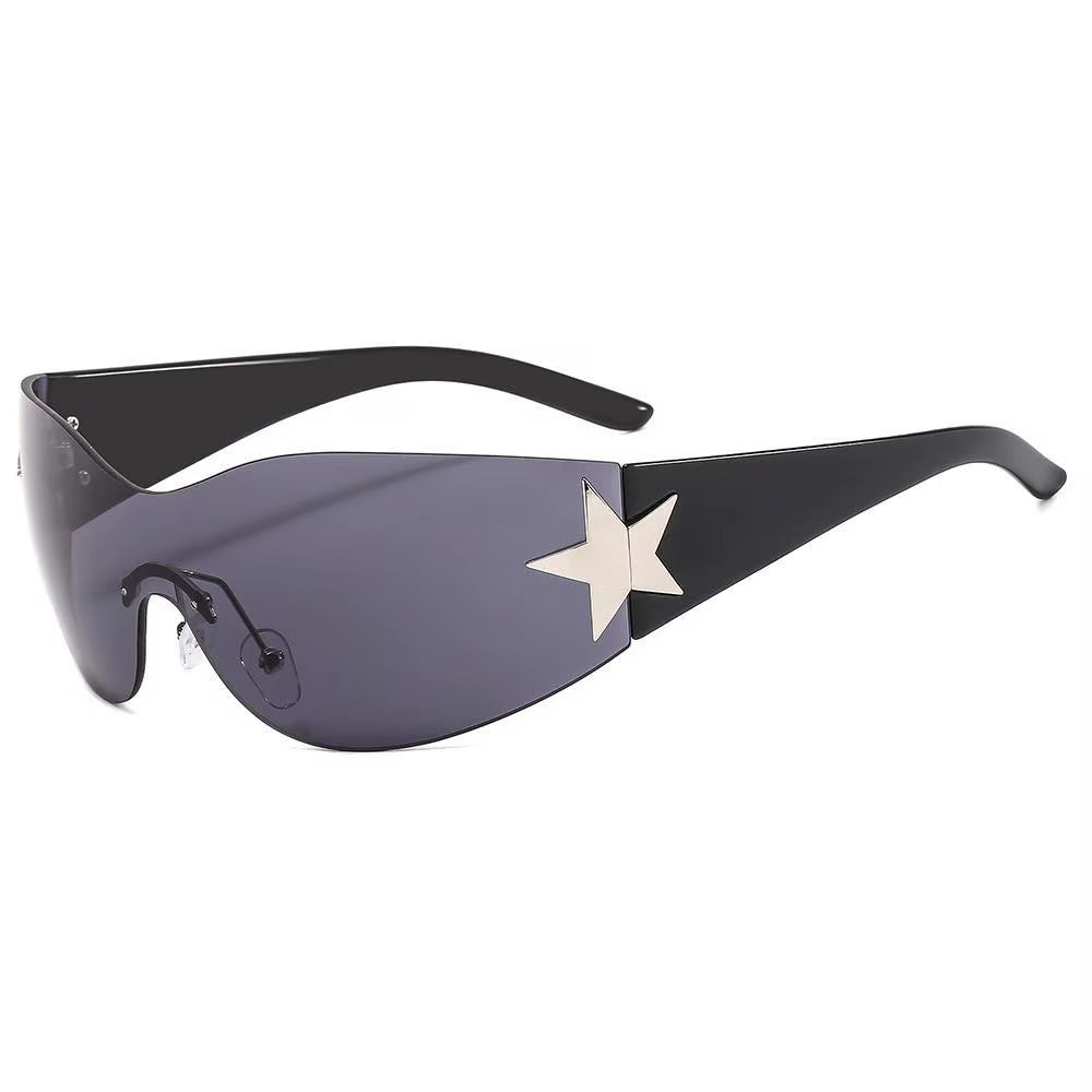 2024 Fashion Punk Y2K Sunglasses for Women Men Trendy Wrap around Sun Glasses Shades Star Decoration Eyewear UV400 Goggles