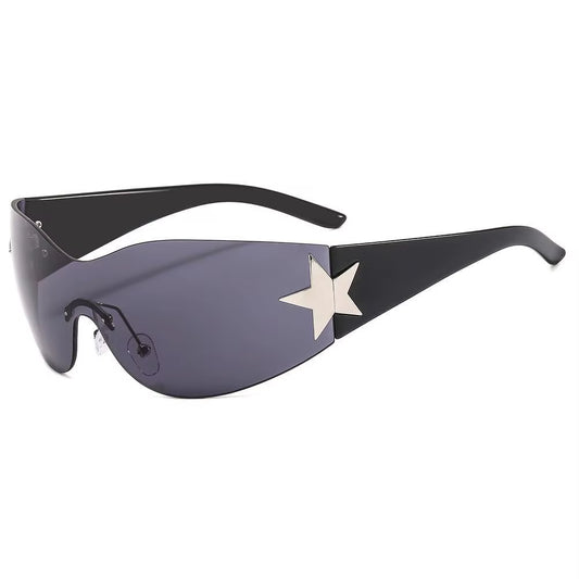 2024 Fashion Punk Y2K Sunglasses for Women Men Trendy Wrap around Sun Glasses Shades Star Decoration Eyewear UV400 Goggles