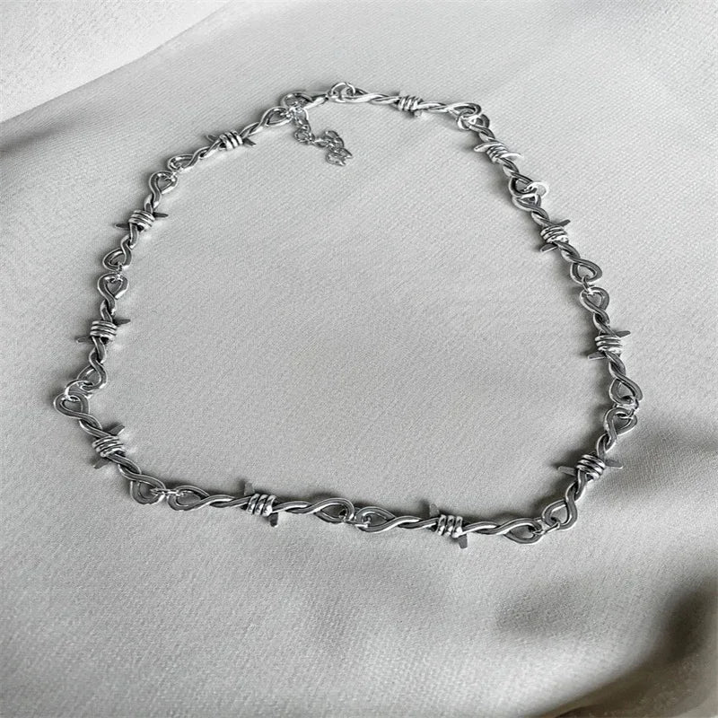 Y2K Barb Wire Choker Chain - Thorned Y2K Punk Chain - Gothic Y2K Chain Necklace -Barbed Wire Choker - Alternative Gothic Jewelry