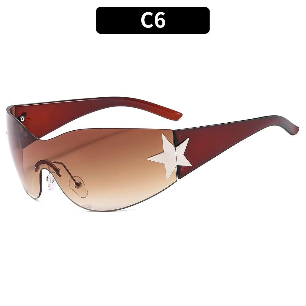 2024 Fashion Punk Y2K Sunglasses for Women Men Trendy Wrap around Sun Glasses Shades Star Decoration Eyewear UV400 Goggles