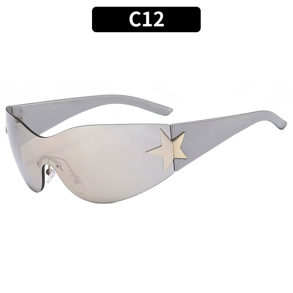 2024 Fashion Punk Y2K Sunglasses for Women Men Trendy Wrap around Sun Glasses Shades Star Decoration Eyewear UV400 Goggles