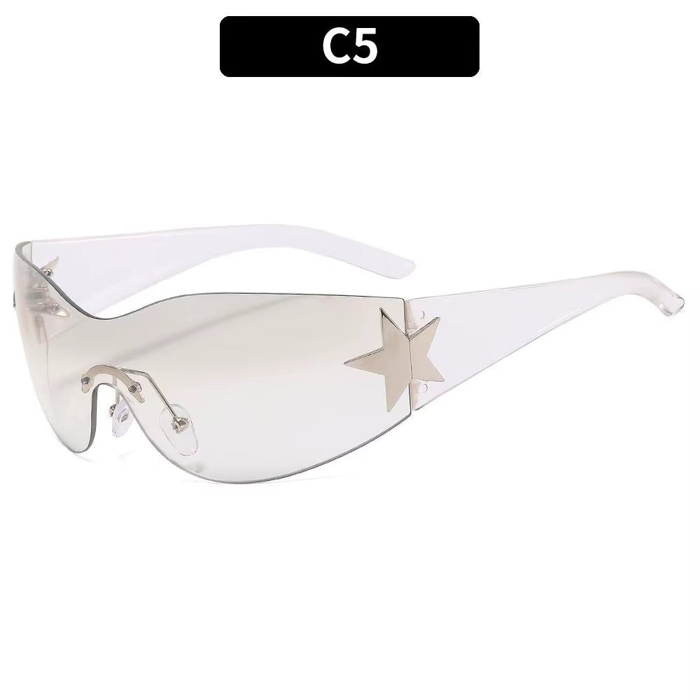 2024 Fashion Punk Y2K Sunglasses for Women Men Trendy Wrap around Sun Glasses Shades Star Decoration Eyewear UV400 Goggles