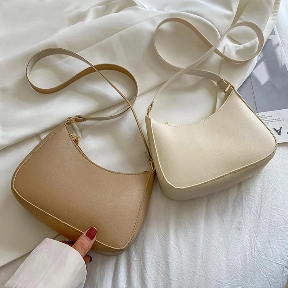 New Women'S Fashion Handbags Retro Solid Color PU Leather Shoulder Underarm Bag Casual Women Hobos Handbags Sac À Main Femme