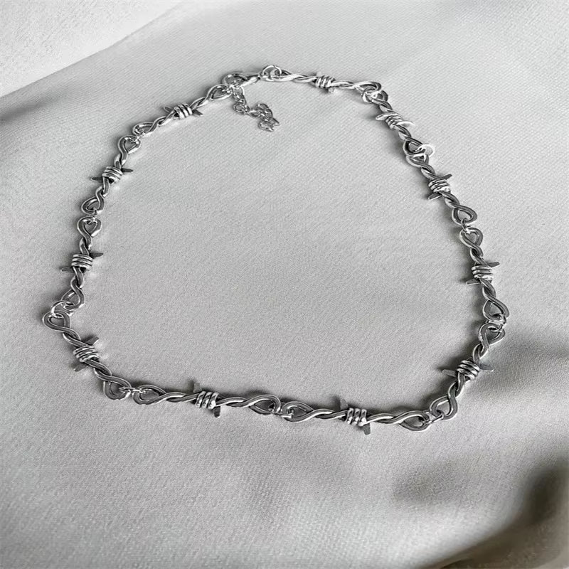 Y2K Barb Wire Choker Chain - Thorned Y2K Punk Chain - Gothic Y2K Chain Necklace -Barbed Wire Choker - Alternative Gothic Jewelry